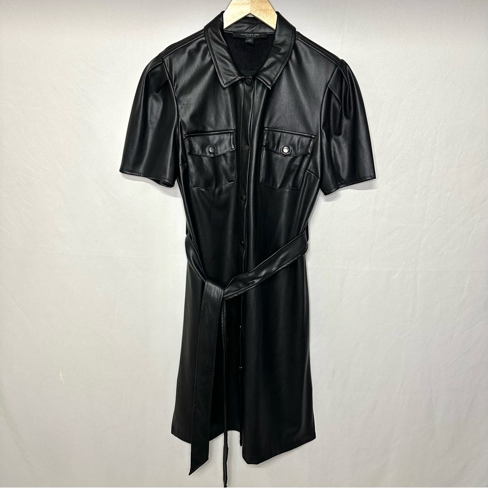 Marc New York/Andrew Marc Faux Leather Belted Midi Dress Black Women’s Size M